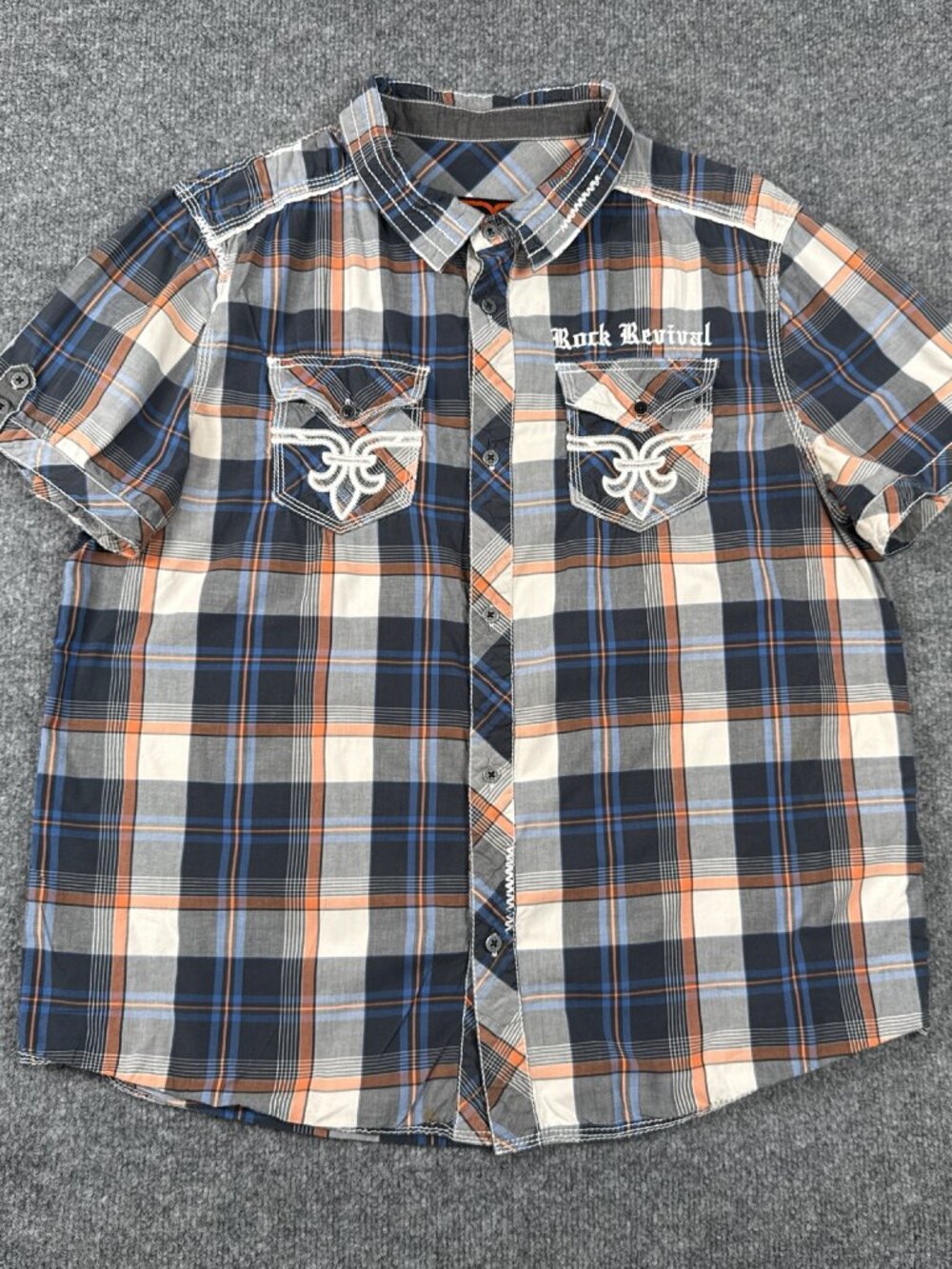 Rock Revival BLE002S Plaid Button Shirt XL Navy Blue Fleur Pre-owned
